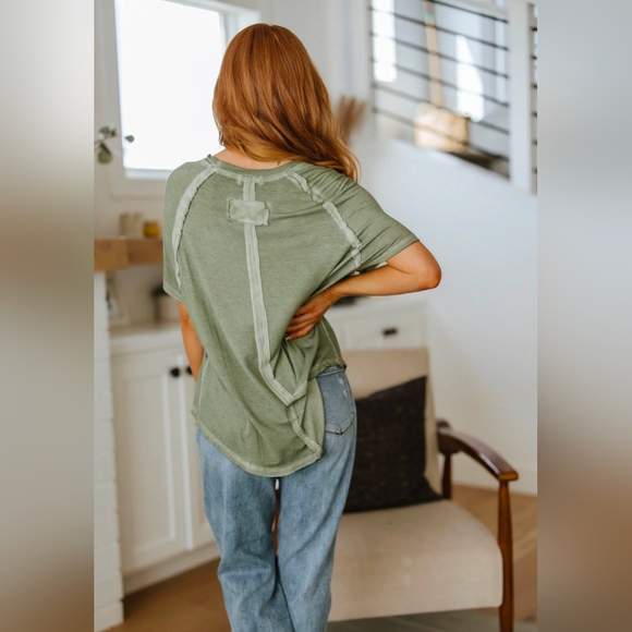 assorted Sizes- Zenana Mineral Wash T- Shirt in Olive-NWT - Picture 4 of 5